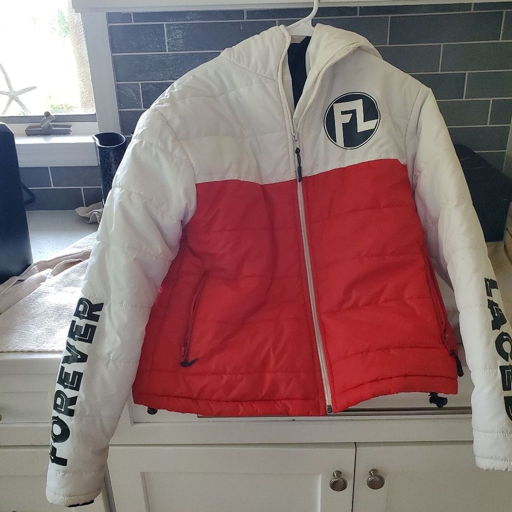 Forever Laced Hooded Bubble Jacket to match Retro Jordan Fire Red